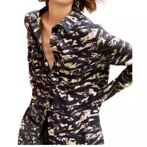Topshop Button Front Oversize Camo Blouse In Green Multi Size 6 Brand New